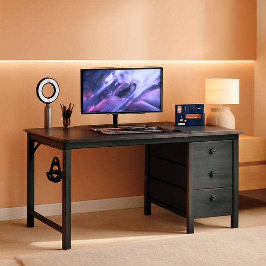 40 Inch Small Gaming Desk With Fabric Drawers Black