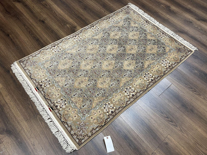Super Fine Persian Isfahan Rug 3x5 ft, Kork Wool on Silk Foundation, Repeated Floral Motif, Taupe Tan Hand Knotted Oriental Carpet 3 x 5 ft, Signed