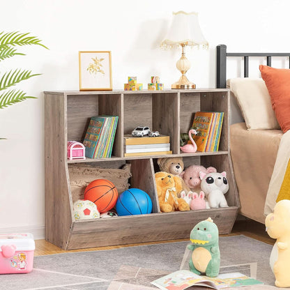 Kids Bookshelf Toy Storage Cabinet 35 Inch Long Greige
