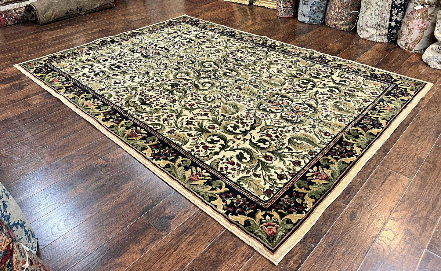 Oriental Rug 8x11, Floral Pattern, Ivory and Black