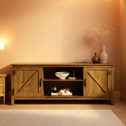 Rustic Oak TV Stand With Double Barn Doors Up To 80 Inch