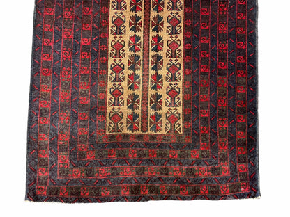 3 X 3.5 New Vintage Handmade Wool Rug Tribal Turkoman Balouch Red Prayer Rug