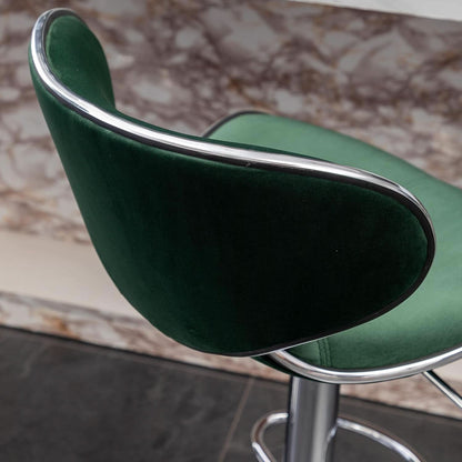 Green Velvet Upholstered Adjustable Swivel Bar Stools Set 2