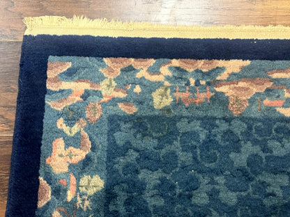 Blue Chinese Rug 2.6 x 4, Fete Rug, Peking Rug, Chinese Wool Rug, Art Deco Carpet