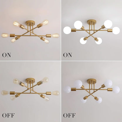 Gold Modern Sputnik Chandelier With 6 Adjustable Lights