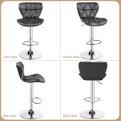 Grey Adjustable PU Leather Swivel Bar Stools Set of 2, Counter Height