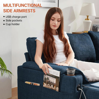 Cerulean Linen Convertible Sleeper Sofa With Pullout