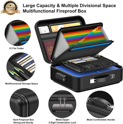Fireproof Document Box Hard Shell Lock UL Certified