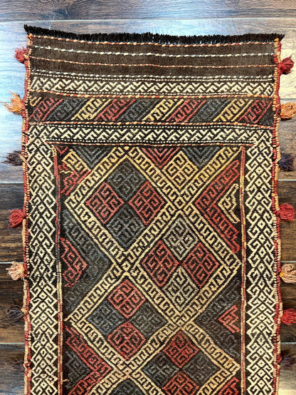 Tribal Runner Rug 2x8, Pakistani Turkoman Runner, Wool Handmade Vintage Rug