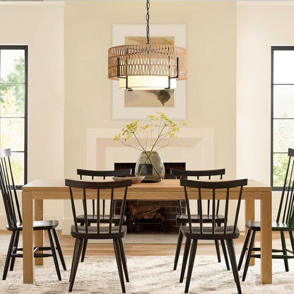 Boho Rattan Chandelier Pendant Light Natural Finish