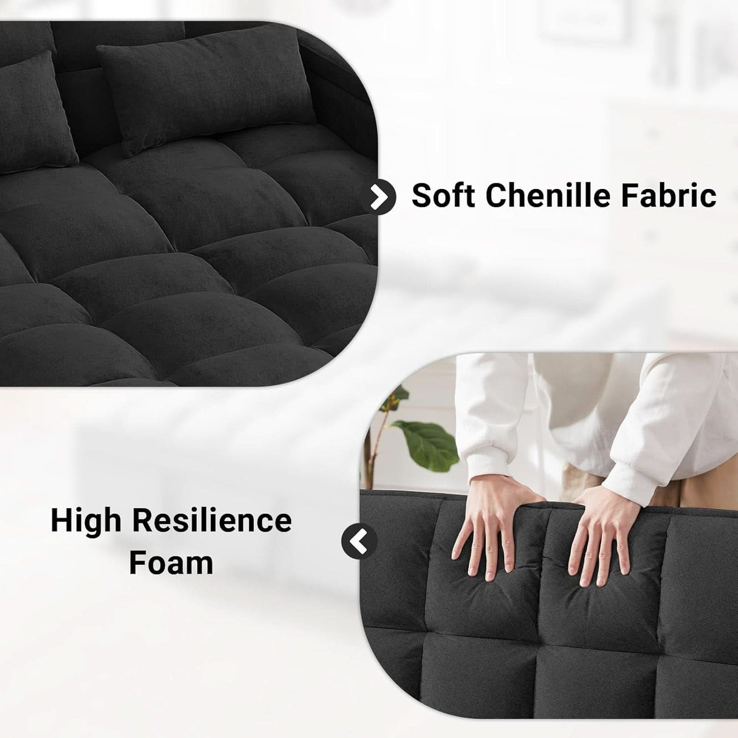 65Inches Transformable Sleeper Sofa Bed Black USBPort