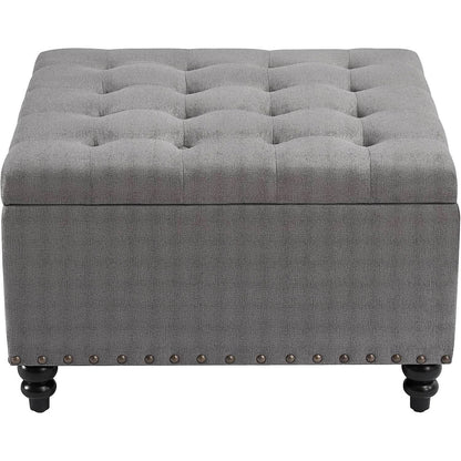 Grey Tufted Storage Ottoman Square For Living Room