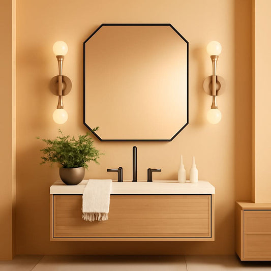 Octagon Black Wall Mirror 20x28 Metal Framed Wall Mounted