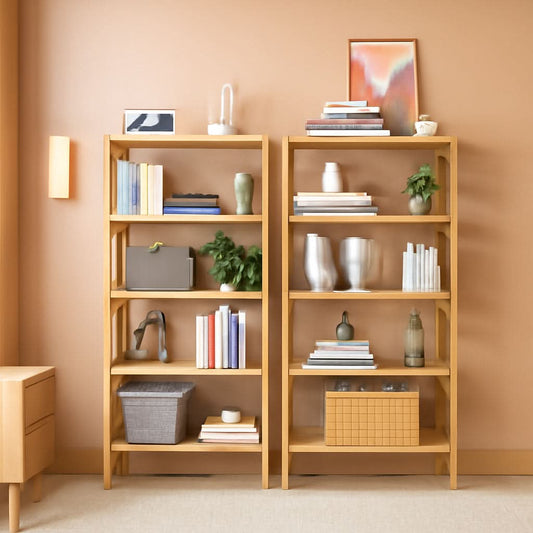Six Tier Adjustable Bamboo Bookshelf Tall 63 Inch Natural
