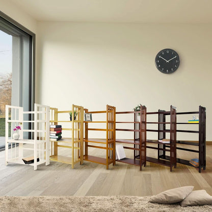 3-Shelf Folding Stackable Bookcase 27.5 Inch Wide Honey Oak
