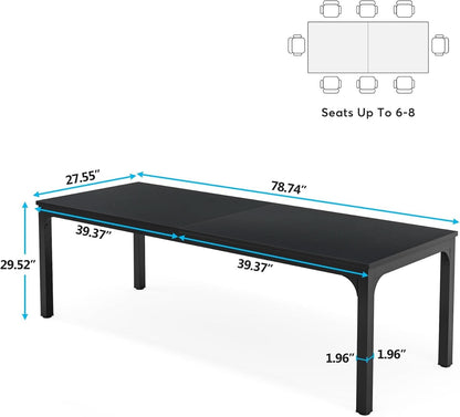 Black 78 Inch Rectangle Dining Table For 6 To 8 People