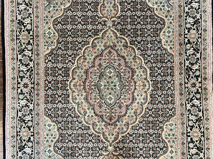 Sino Persian Rug 4x6, Fine Hand Knotted Carpet, Black, Wool, Vintage Rug 4 x 6, Herati Mahi, 300 KPSI