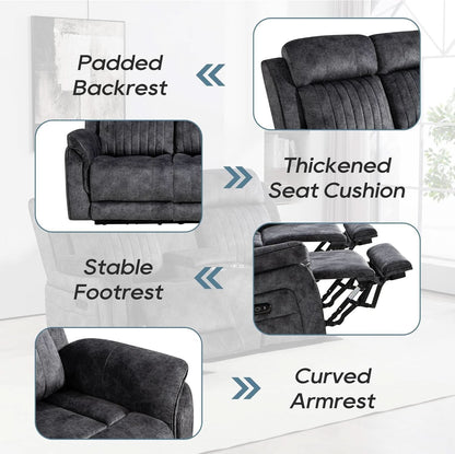 Grey Power Reclining Sofa With Zero Gravity USB Ports