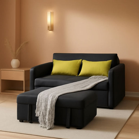 Black Convertible Loveseat With Pull Out Bed For Small Spaces