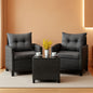 3 Piece Patio Furniture Set Outdoor PE Rattan Conversation Set With Washable Cushions And Tempered Glass Table Grey