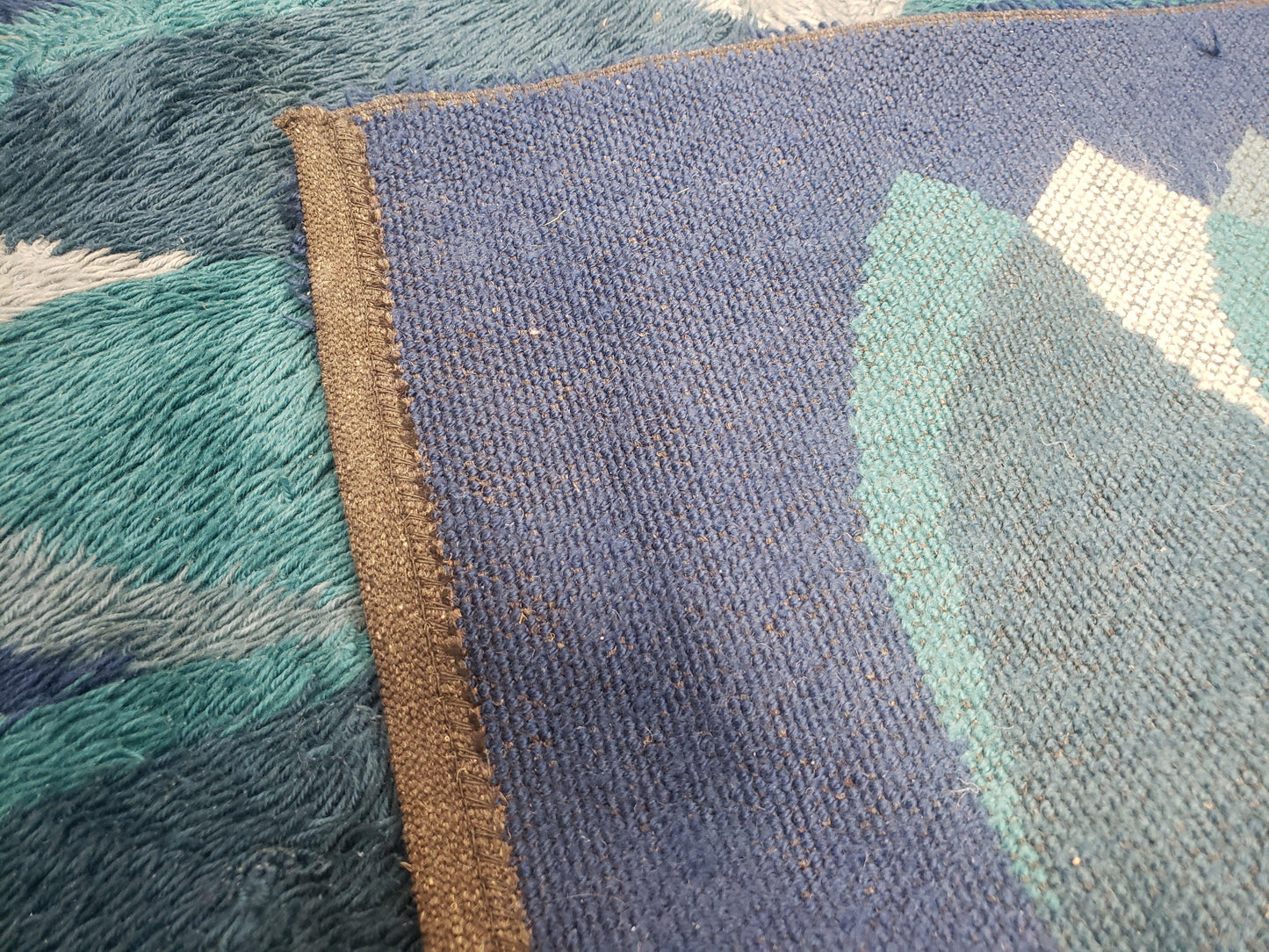 Blue Rya Rug, 1960s Mid-Century Danish Shag Rug 4'6" x 6'7", Ege Rya Modern Carpet, Cyan DeLuxe Rya Shag Rug, Vintage Area Rug 4x6, 5x7 Rug
