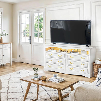 FiftyFiveInch White Farmhouse Dresser With LED Lighting