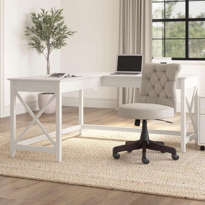 L-Shaped Desk 60W Linen White Oak Modern Farmhouse