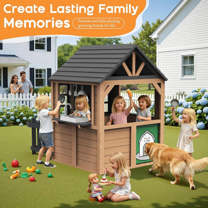 Outdoor Wooden Playhouse With Kitchen Weather proof Roof