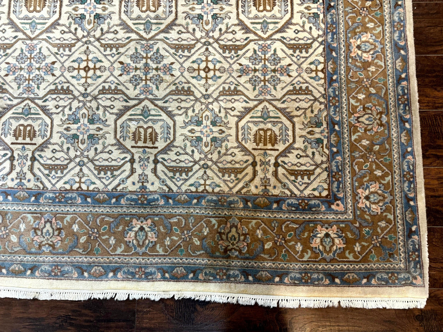 Indo Persian Rug 6x9, Beige, Allover Pattern, Vintage Wool Oriental Carpet