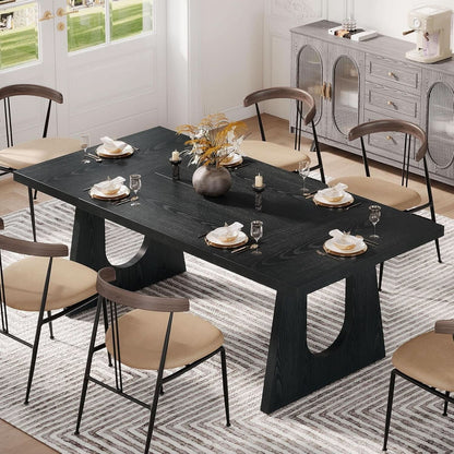 70.9 Inch Black Contemporary Rectangular Dining Table Seats 6 To 8