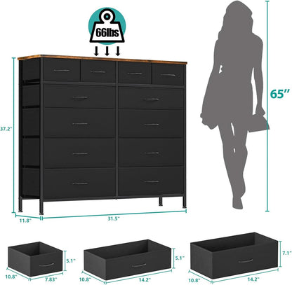 12 Drawer Dresser With Fabric Drawers For Bedroom And Closet Storage