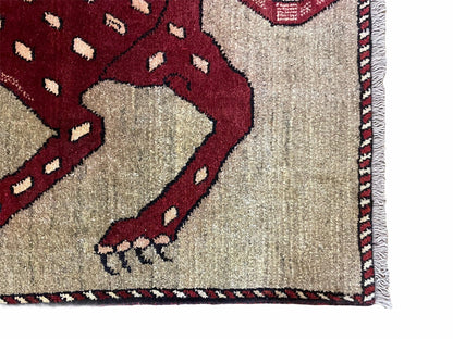3 X 5 Handmade Hand-Knotteed New Vintage Rug Quality Wool Leopard Burgundy Beige