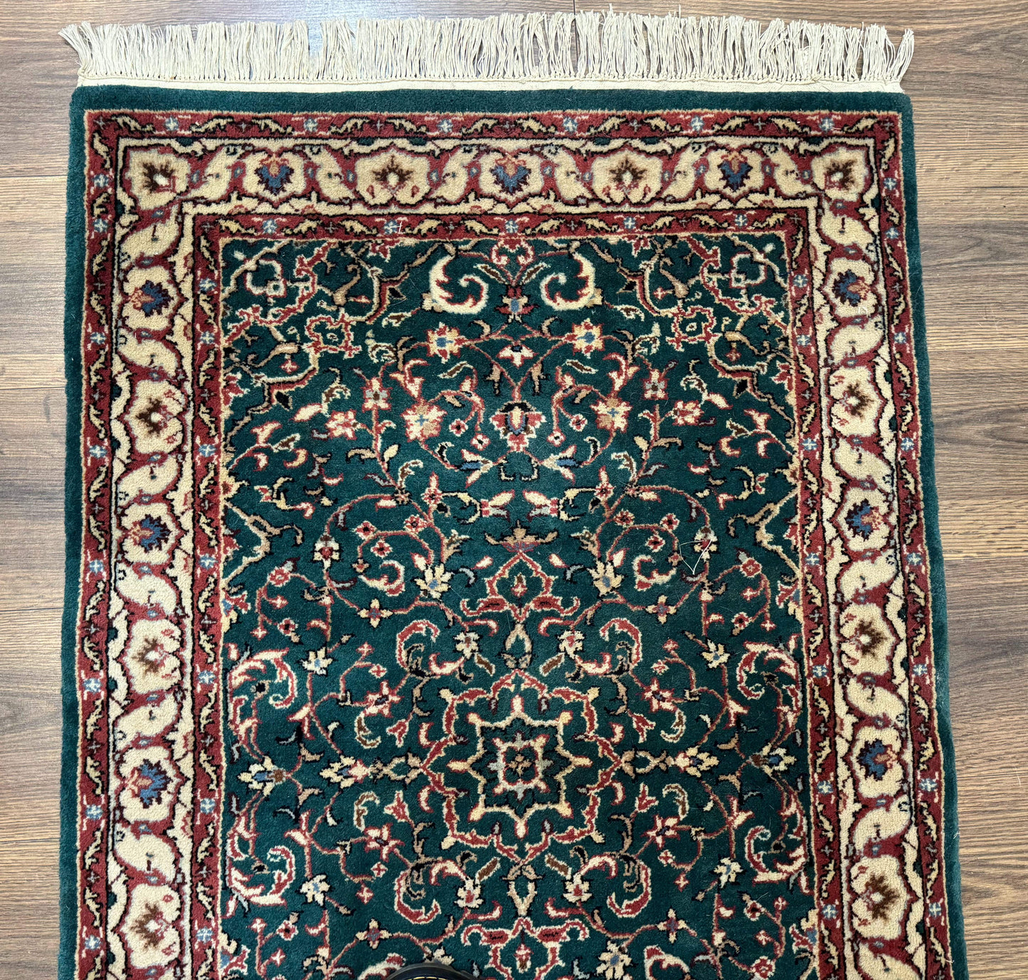 Dark Green Indo Persian Rug 2.5 x 4, Hand Knotted Wool Small Oriental Carpet