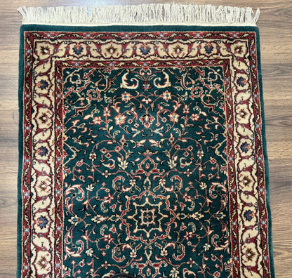 Dark Green Indo Persian Rug 2.5 x 4, Hand Knotted Wool Small Oriental Carpet