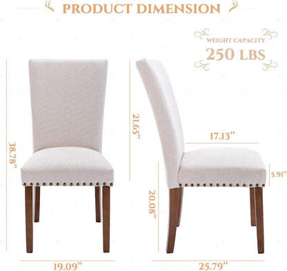 Parsons Dining Chairs Beige Upholstered Nailhead Set of 4
