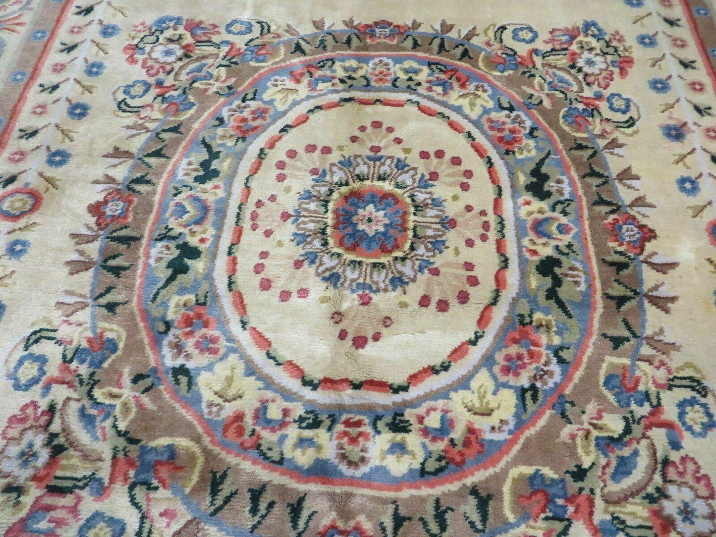 8' X 10' Vintage Handmade Wool Rug Aubusson Savonnerie Design European Nice