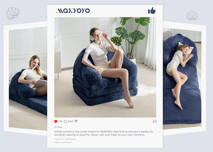 Navy Upholstered Folding Sofa Bed Convertible Lounger