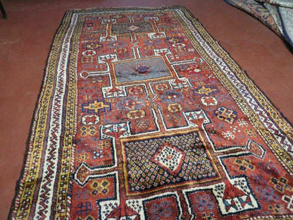 Antique Moroccan Runner Rug 4x9, Wide Runner, Hand Knotted Tribal Oriental Carpet, Hallway Rug, Geometric Medallions, Red, Bohemian Rug Nice