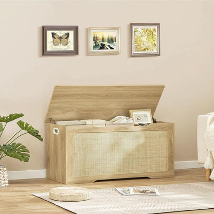 Natural 39.4 Inch StorageChest With Hinges Durable