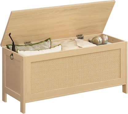 Large Natural Storage Bench with Safety Hinge, 39.4 Inches