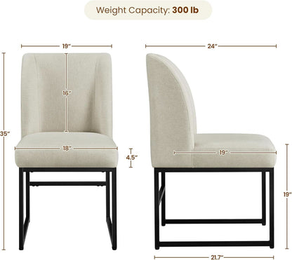 Beige Upholstered Dining Chairs Mid Back With Metal Legs 2