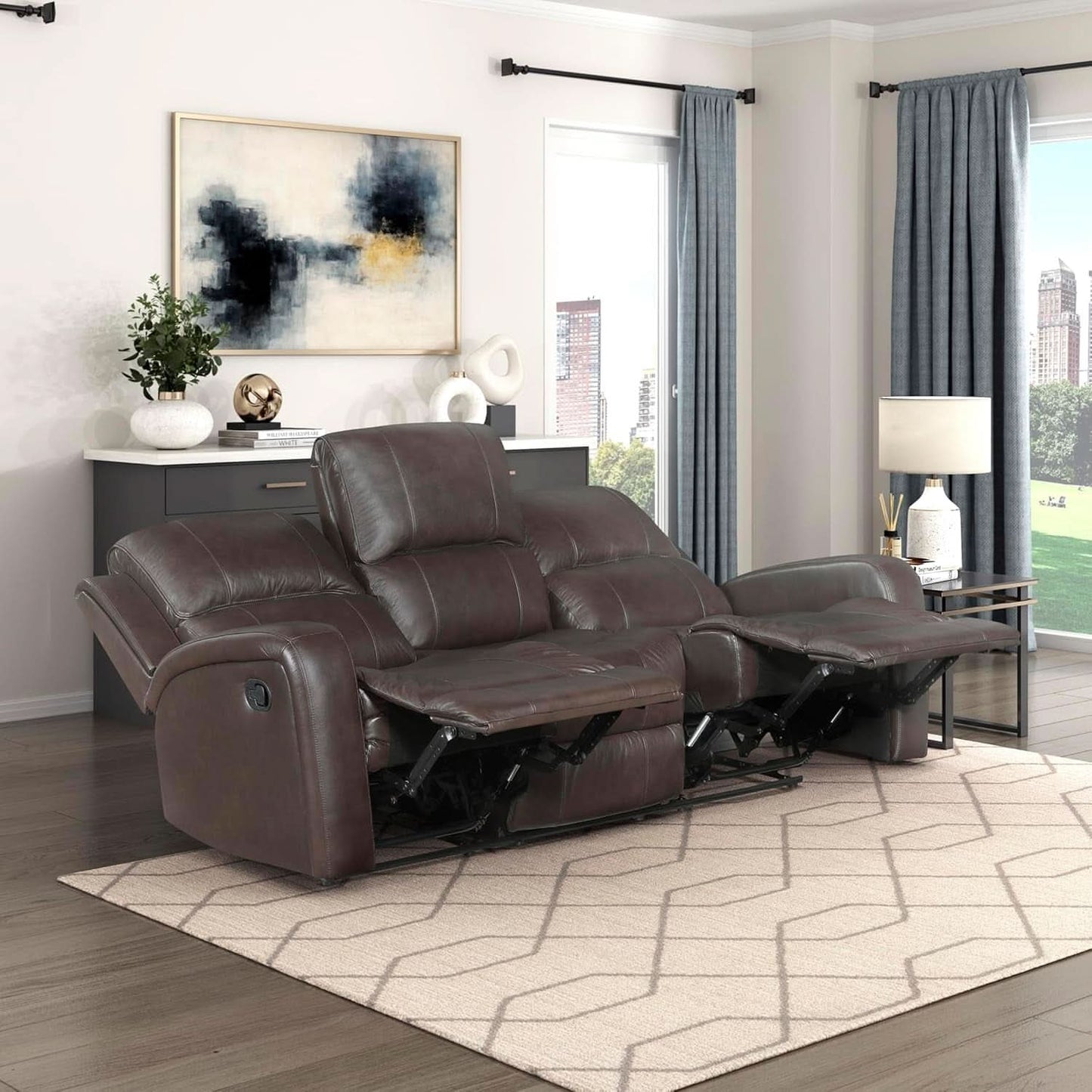 Manual Double Recliner Sofa Brown Leather Match Wall Hugger