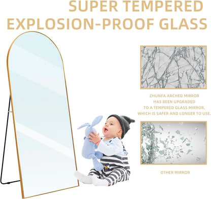 Arched Full Length Mirror 71x32 Inches Gold Aluminum Floor