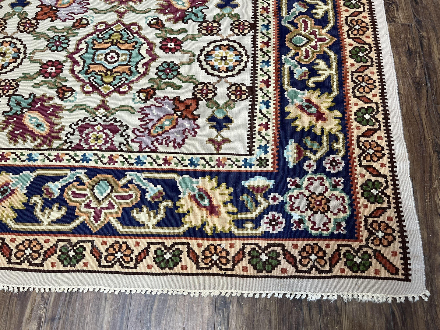 Antique Turkish Kilim Rug 7x10 Allover Pattern, Ivory Cream Maroon Light Blue, Wool Flatweave Hand Woven, Large Kilim, Vintage Kilim Carpet