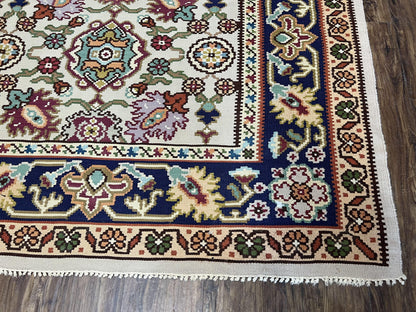 Antique Turkish Kilim Rug 7x10 Allover Pattern, Ivory Cream Maroon Light Blue, Wool Flatweave Hand Woven, Large Kilim, Vintage Kilim Carpet