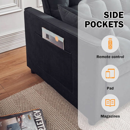 Black Velvet Sleeper Sofa With Adjustable Backrest