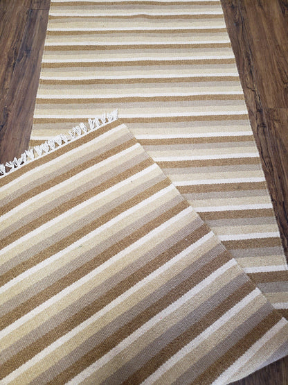 Striped Runner Rug, Flatweave Runner Rug, Hallway Runner, 15 ft Carpet Runner for Hall, Earth Tone Colors, Handmade Hand Woven Farmhouse Rug