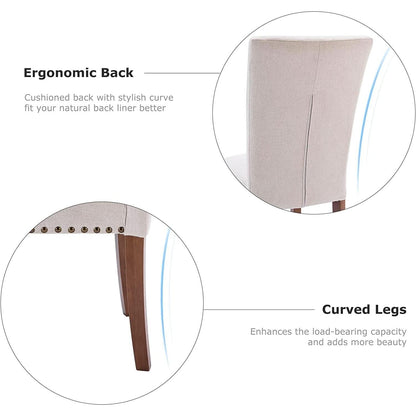 Beige Upholstered Parsons Chair With Nailhead Trim