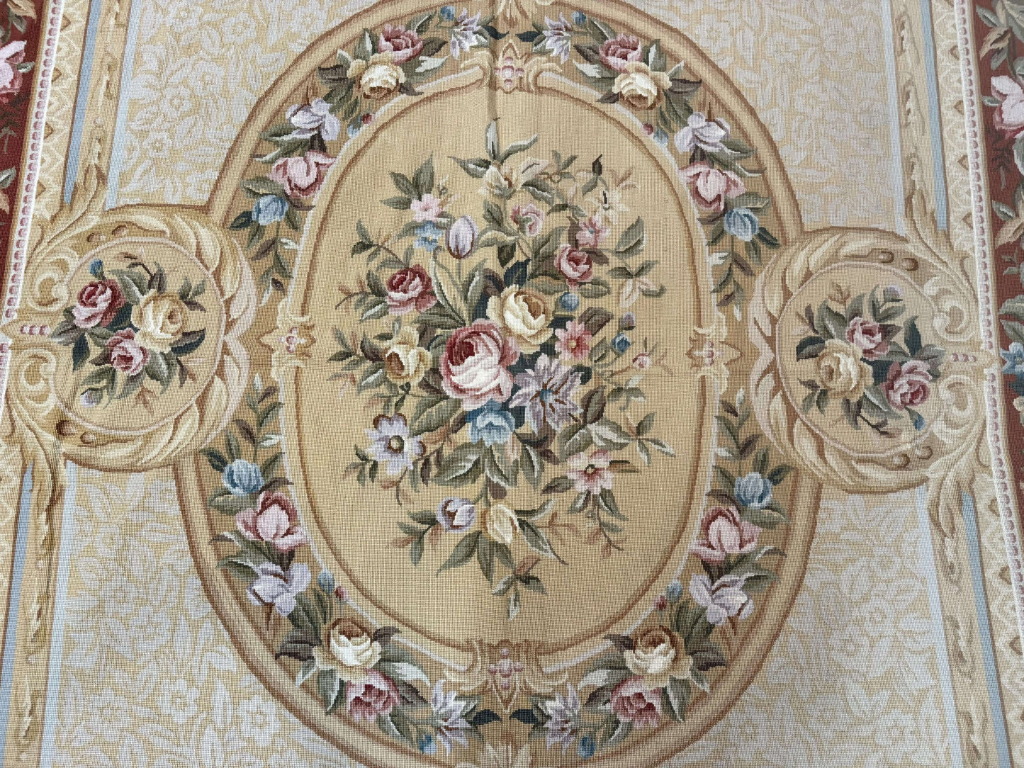 Needlepoint Rug 8x10, Aubusson Savonnerie European Carpet, Floral, Elegant