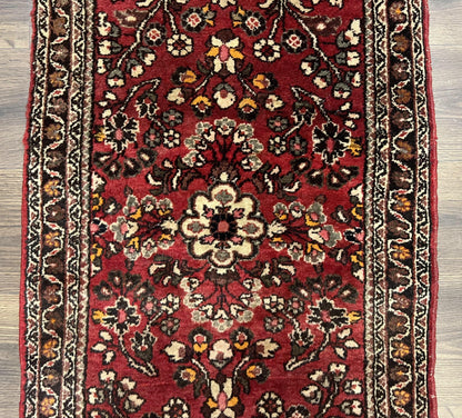 Small Persian Sarouk Rug 2x4 ft, Allover Floral Pattern, Red Black Cream, Hand Knotted Wool Traditional Oriental Carpet, Antique Persian Rug 2 x 4